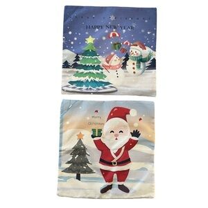 NEW Set of Two Christmas Snowman Santa Claus Pillow Covers